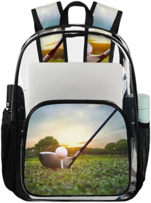 Golf Sport Heavy Duty Clear Backpack Golf Sports Large See Through Backpacks PVC Transparent Backpack Clear Bag for Women Men Security Stadium Work Travel Events Concert