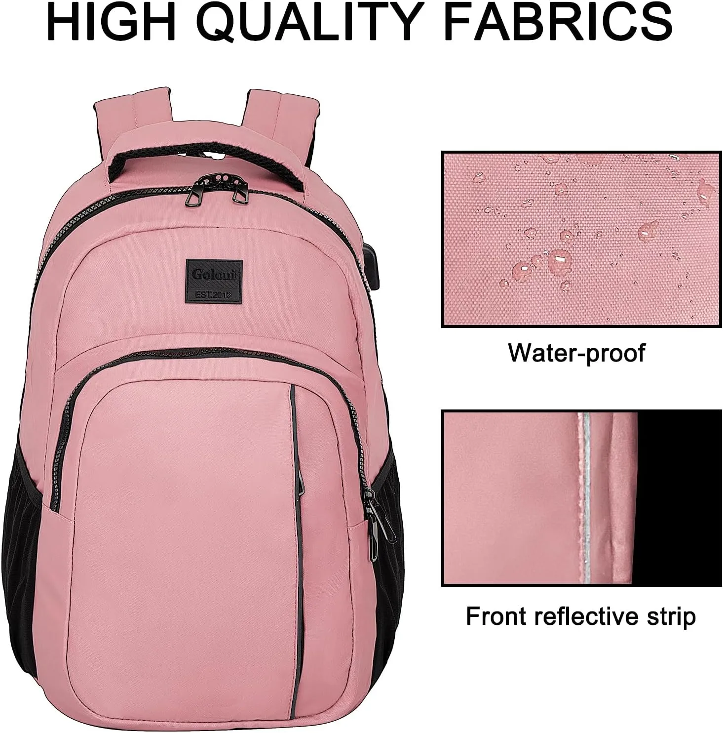 Goloni 15.6 Travel Laptop Backpack with USB Charging Port, Men Man Women Back Pack,Work,Casual College,High Schol Book Bag for Teens Lightweight Waterproof Casual Notebook Bag,Pink