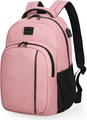 Goloni 15.6 Travel Laptop Backpack with USB Charging Port, Men Man Women Back Pack,Work,Casual College,High Schol Book Bag for Teens Lightweight Waterproof Casual Notebook Bag,Pink