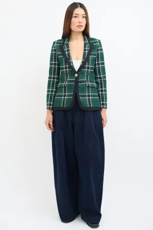 Green & Black Plaid Peak Lapel Blazer