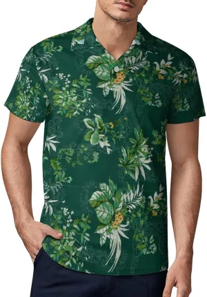 Green PlantPattern Men's Short Sleeve Classic Fit Performance Moisture Wicking Polo (Available in Big & Tall)