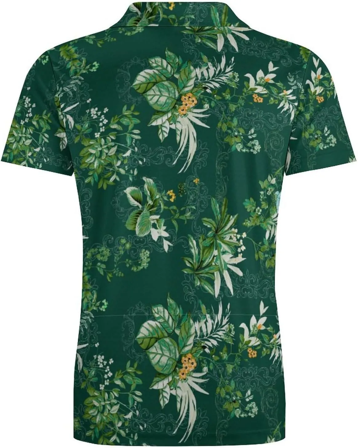 Green PlantPattern Men's Short Sleeve Classic Fit Performance Moisture Wicking Polo (Available in Big & Tall)