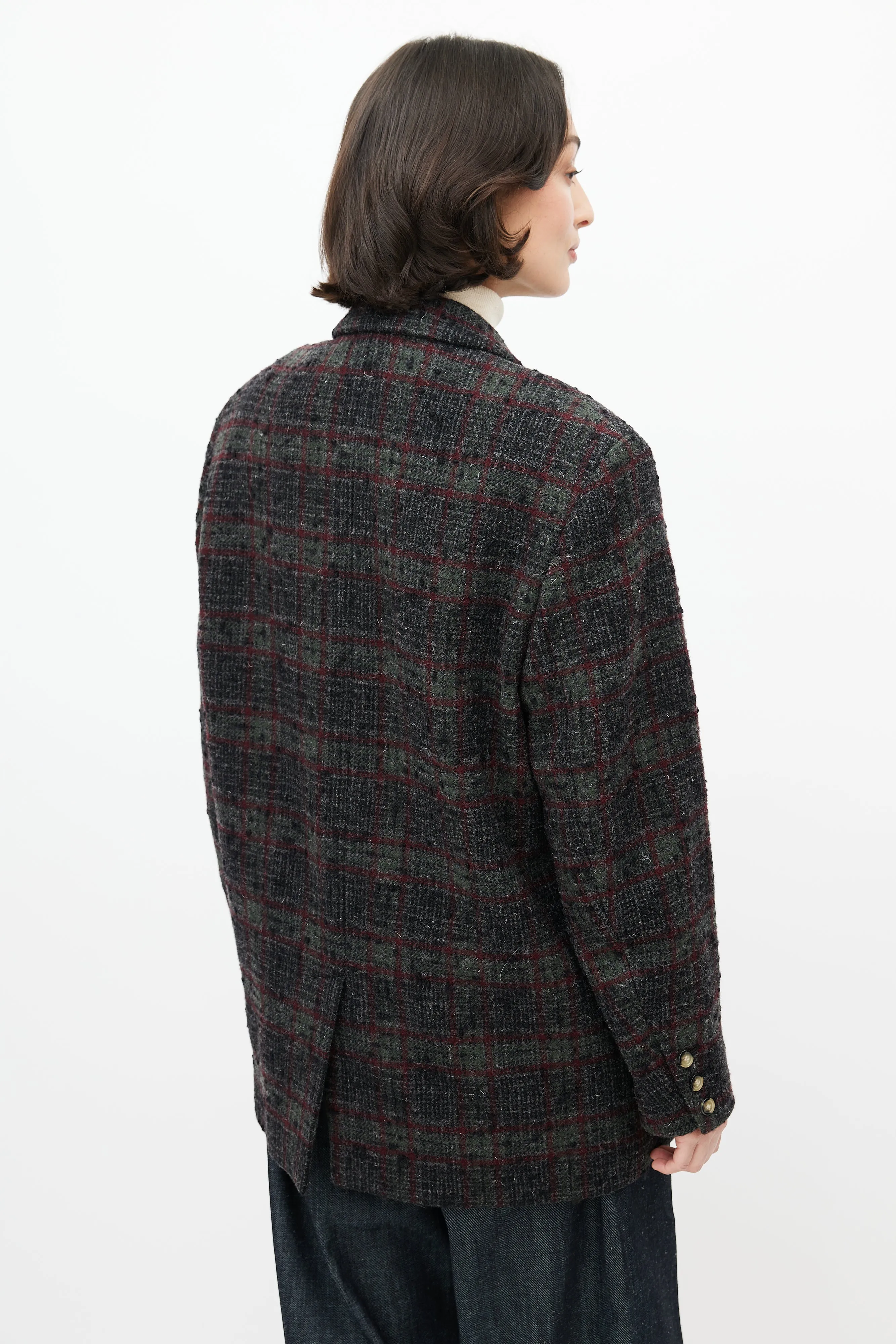 Grey & Red Wool Plaid Blazer