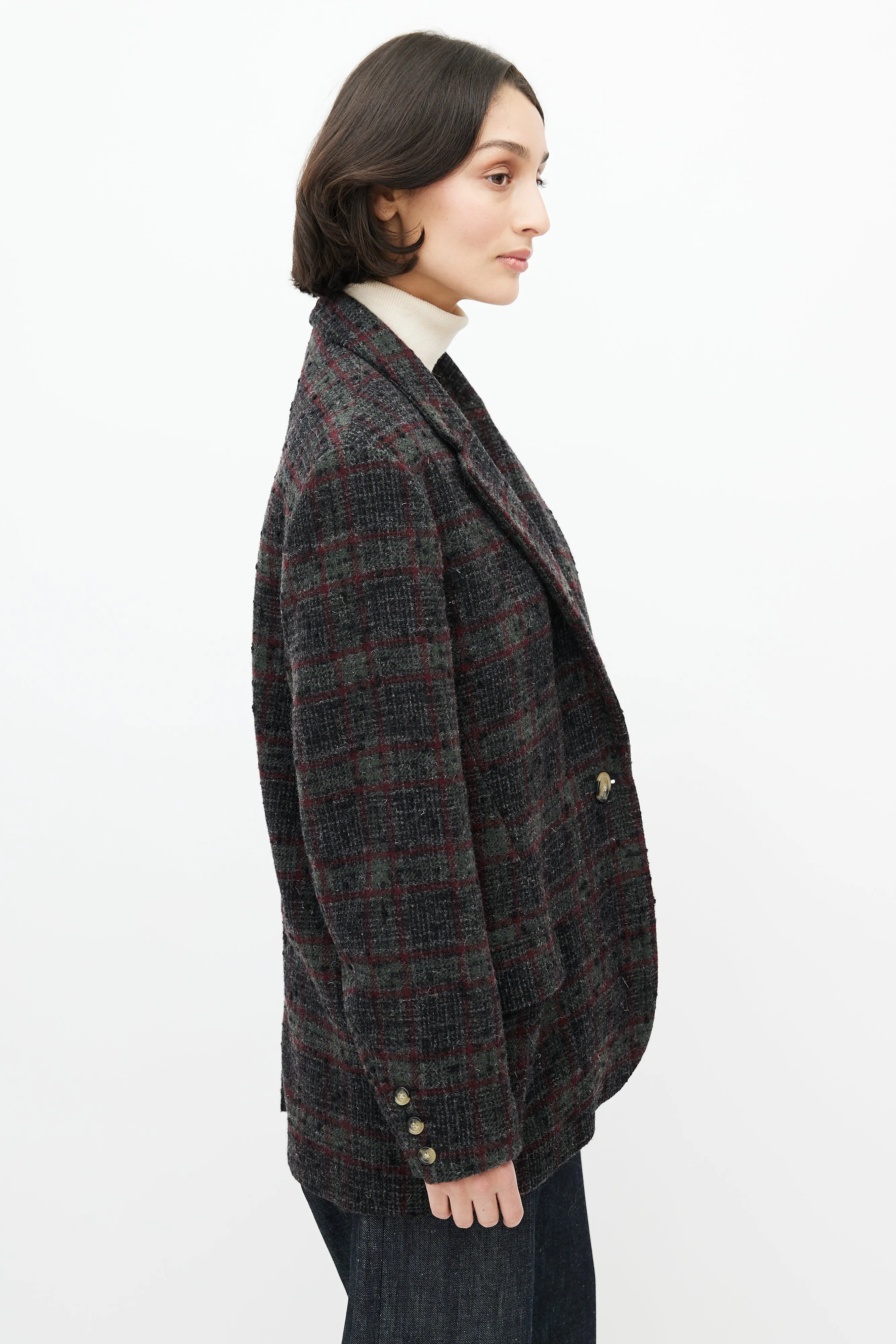 Grey & Red Wool Plaid Blazer