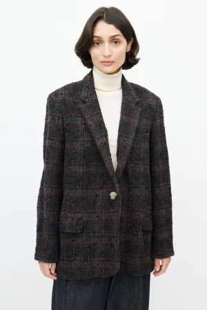 Grey & Red Wool Plaid Blazer