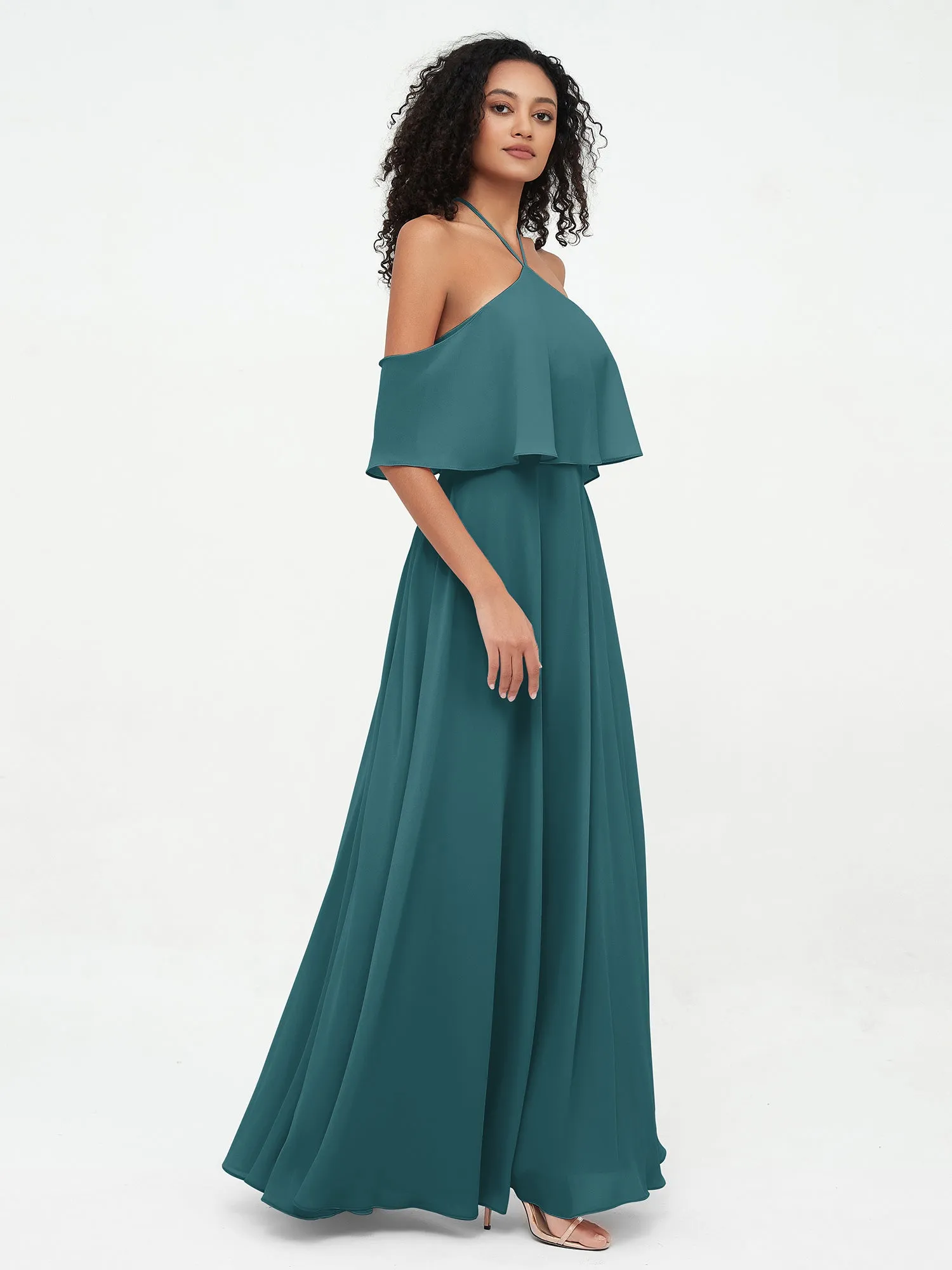 Halter Off the Shoulder Max Dresses with Pockets-Peacock Plus Size