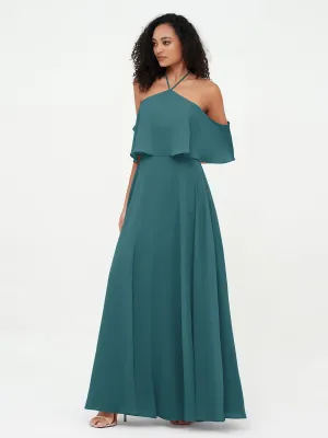 Halter Off the Shoulder Max Dresses with Pockets-Peacock Plus Size