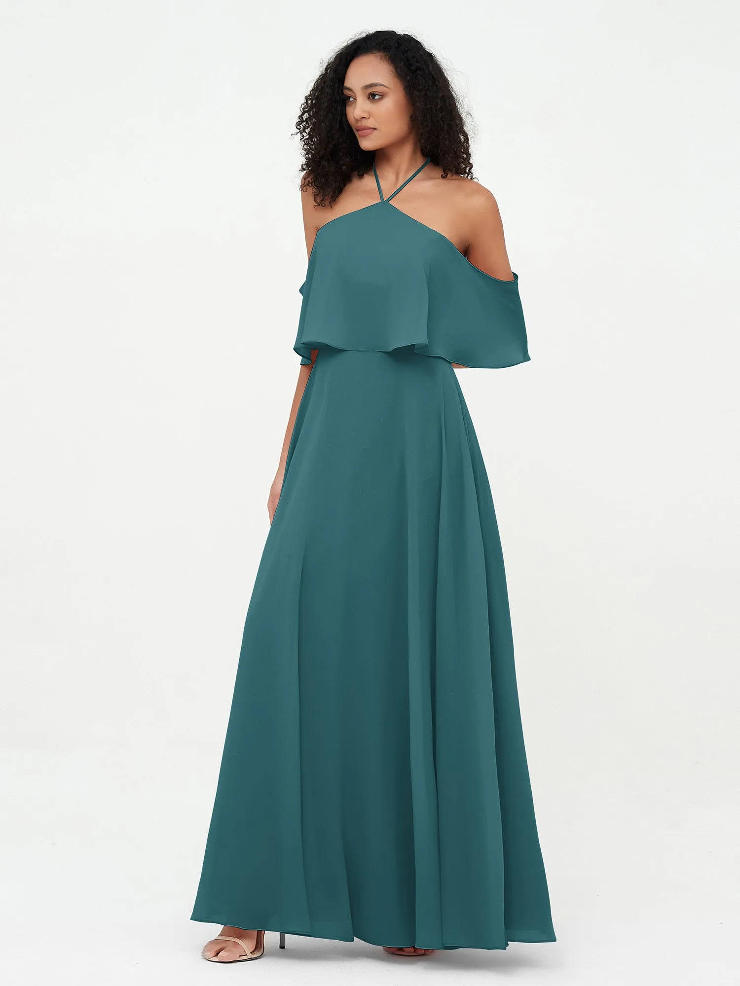 Halter Off the Shoulder Max Dresses with Pockets-Peacock Plus Size