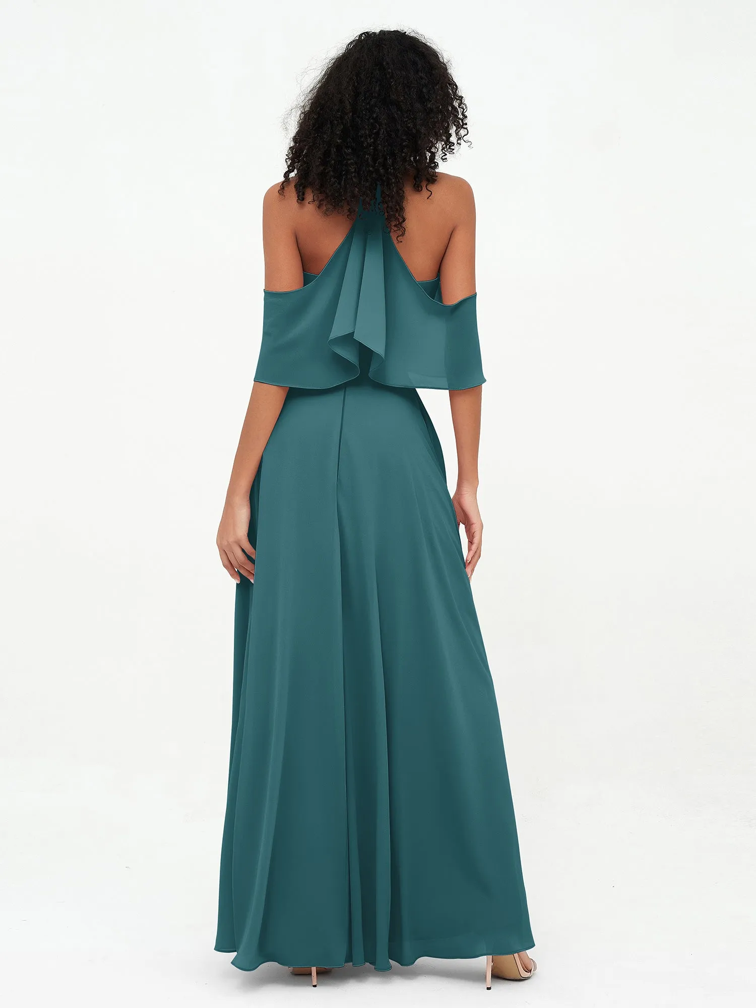 Halter Off the Shoulder Max Dresses with Pockets-Peacock Plus Size
