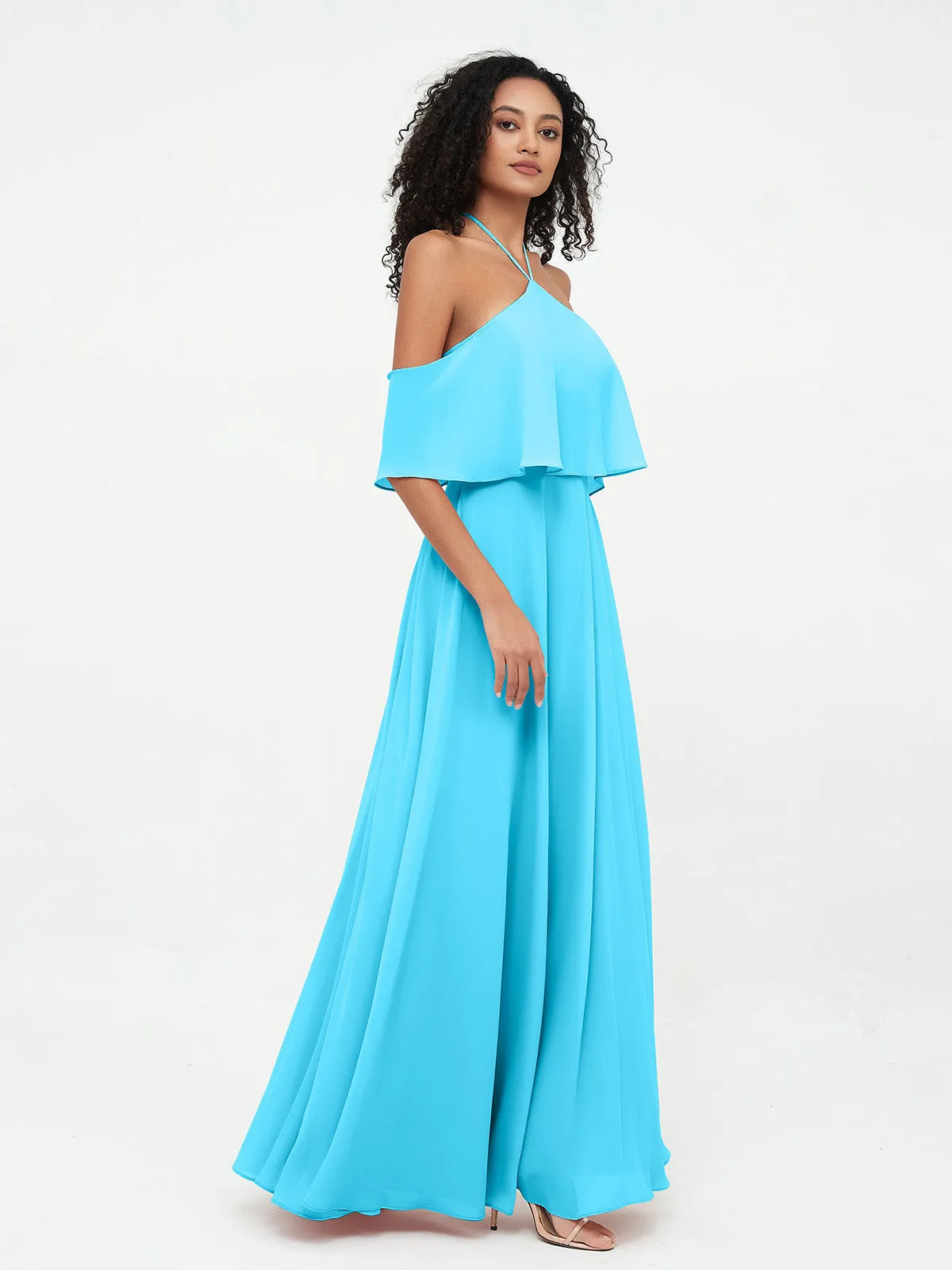 Halter Off the Shoulder Max Dresses with Pockets-Pool