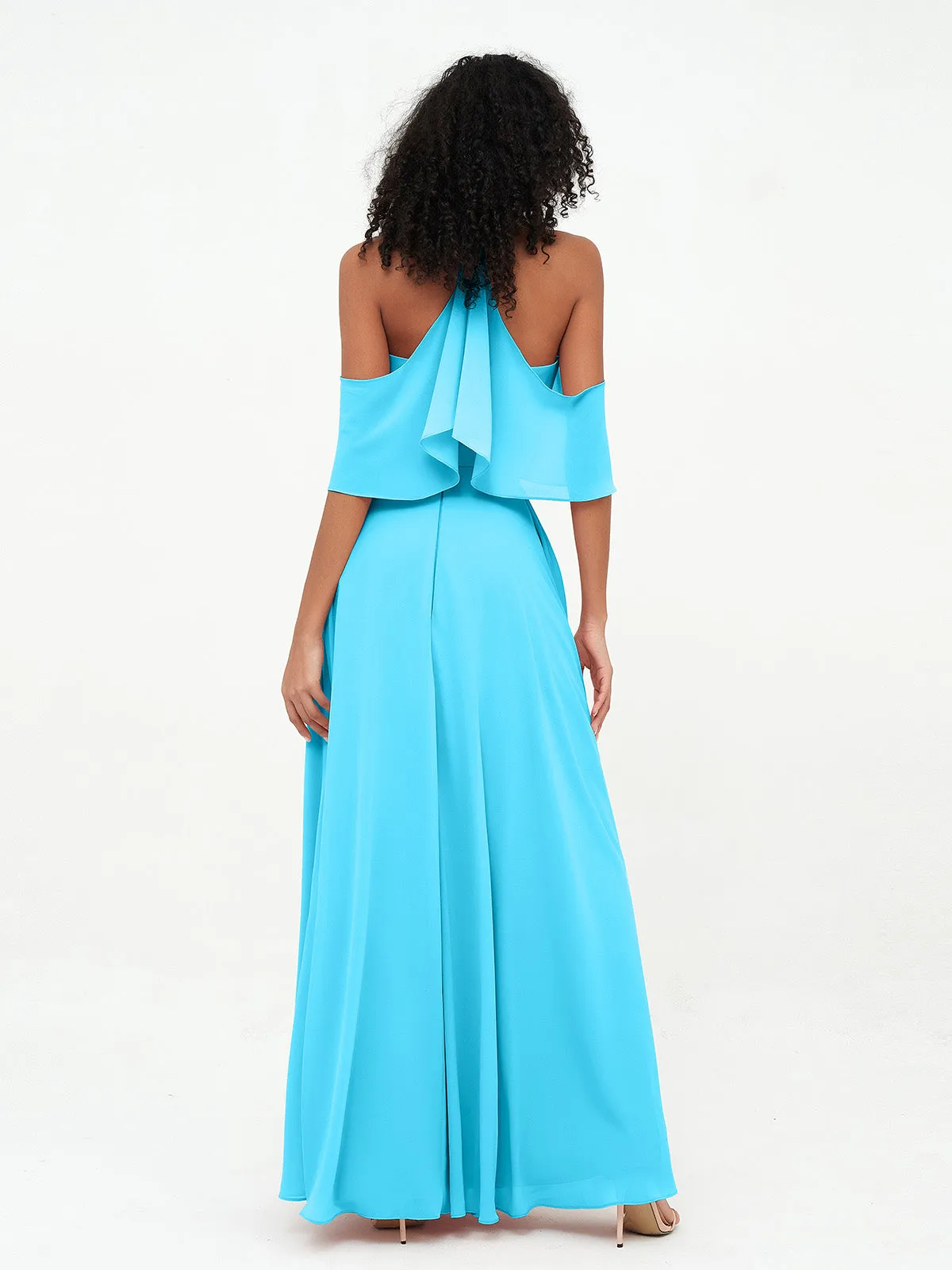 Halter Off the Shoulder Max Dresses with Pockets-Pool