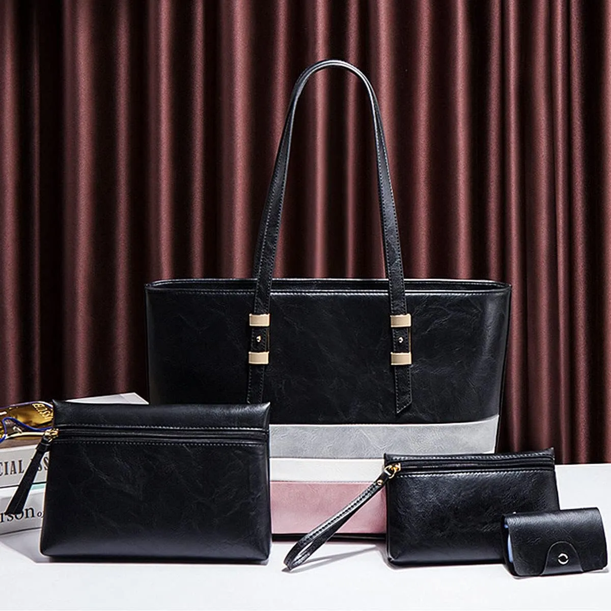 Handbags for Women Shoulder Bags Color Matching Tote Satchel Hobo 4pcs Purse Set