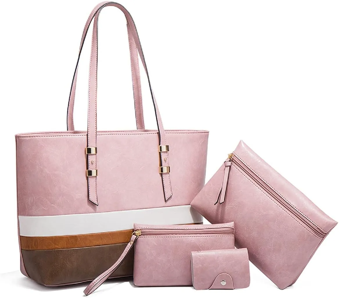 Handbags for Women Shoulder Bags Color Matching Tote Satchel Hobo 4pcs Purse Set