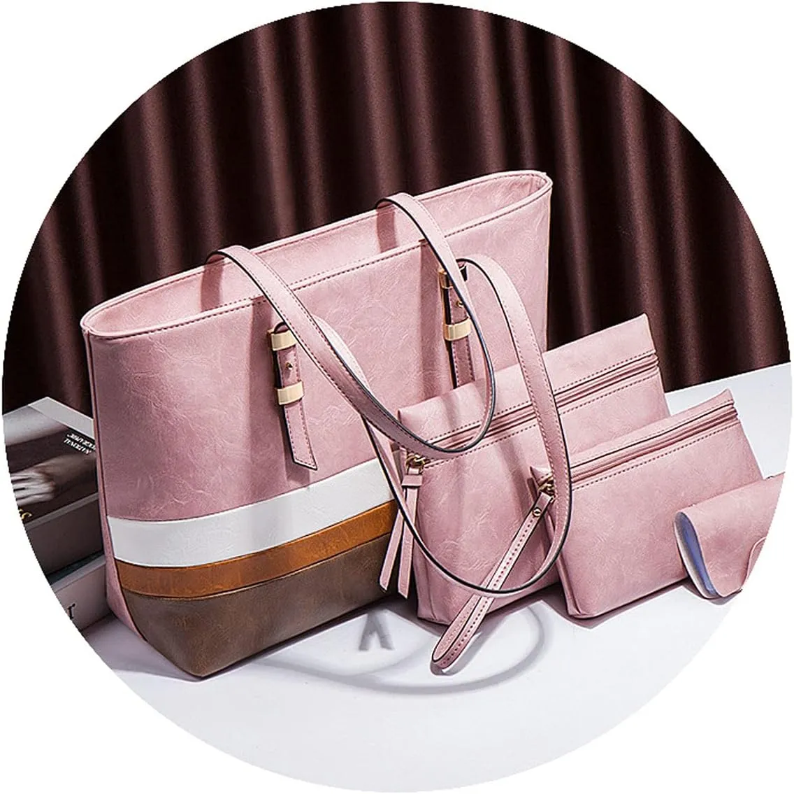 Handbags for Women Shoulder Bags Color Matching Tote Satchel Hobo 4pcs Purse Set