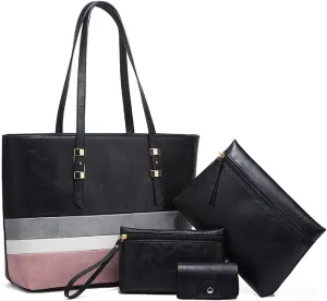 Handbags for Women Shoulder Bags Color Matching Tote Satchel Hobo 4pcs Purse Set