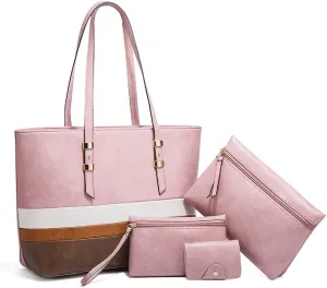Handbags for Women Shoulder Bags Color Matching Tote Satchel Hobo 4pcs Purse Set