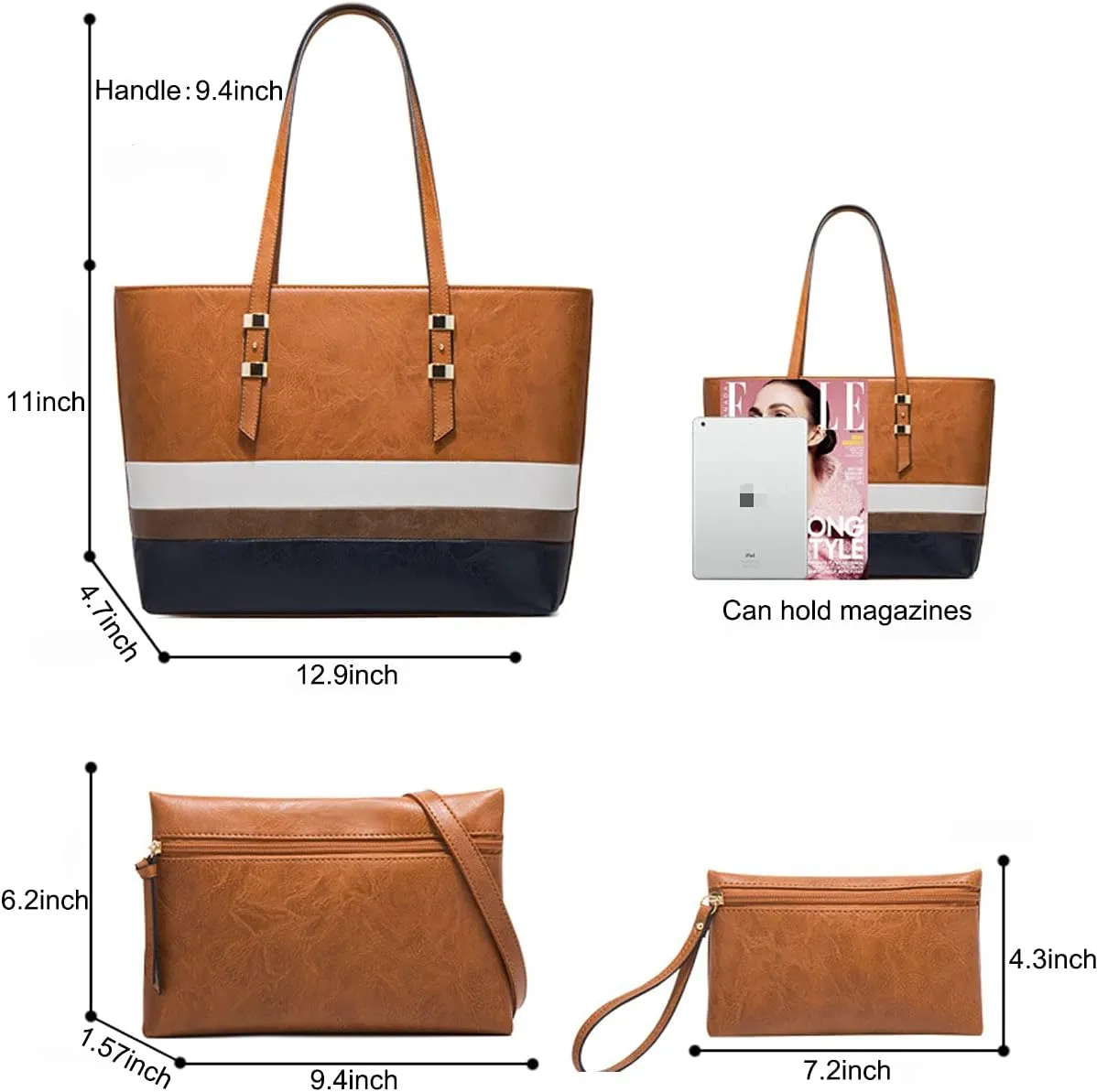 Handbags for Women Shoulder Bags Color Matching Tote Satchel Hobo 4pcs Purse Set