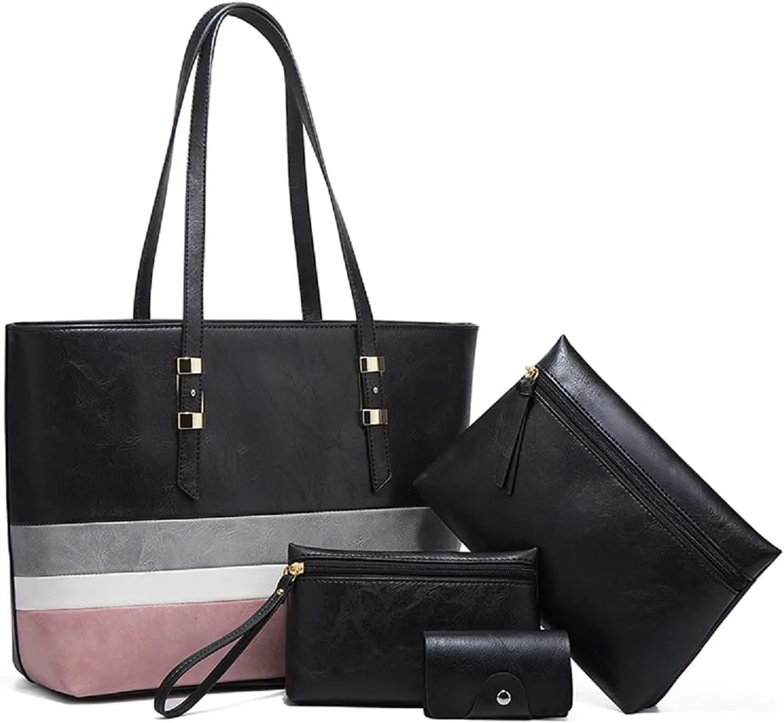 Handbags for Women Shoulder Bags Color Matching Tote Satchel Hobo 4pcs Purse Set
