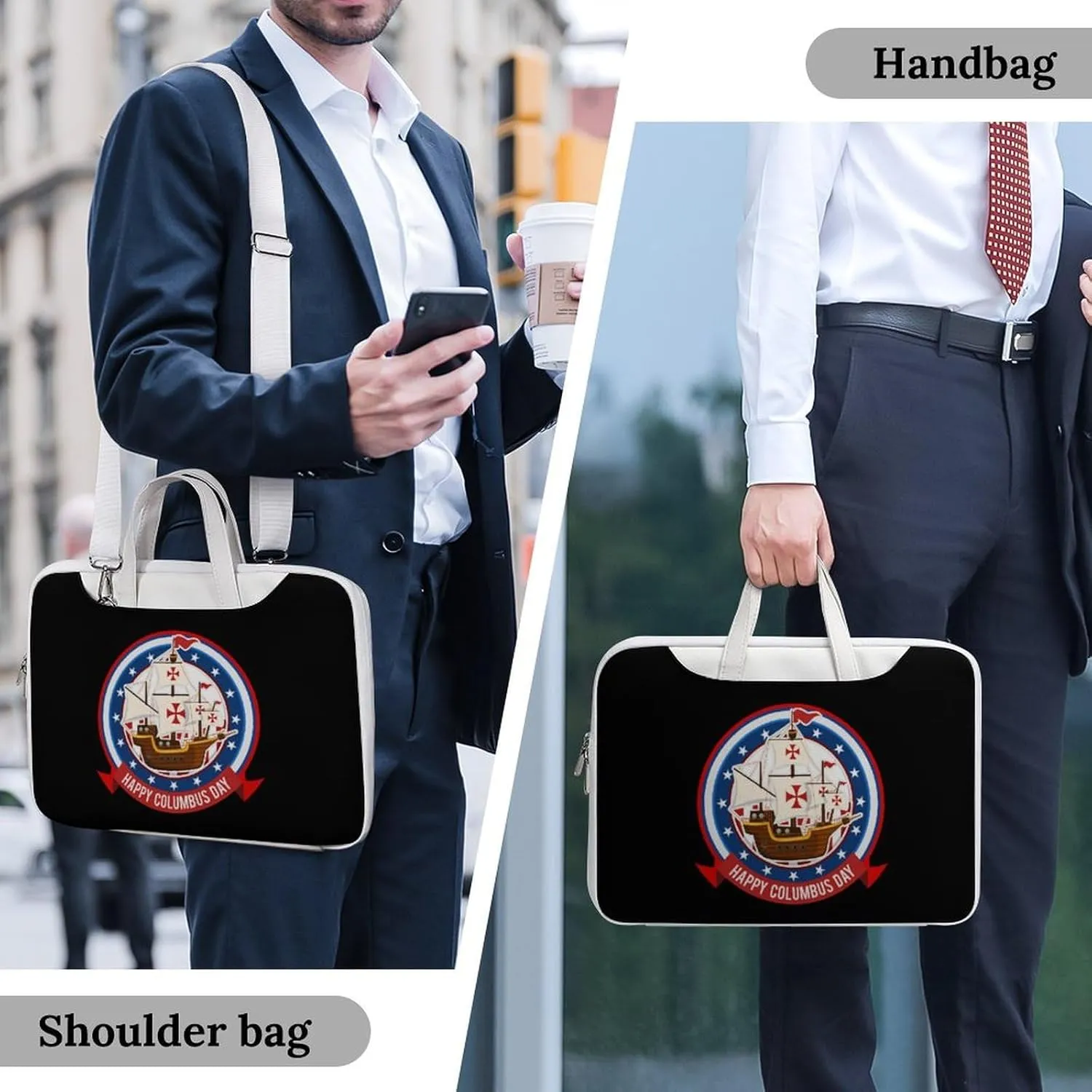 Happy Columbus Day Leather Bag Laptop Case Slim Water Resistant Computer Bags with Handle Briefcase for Work