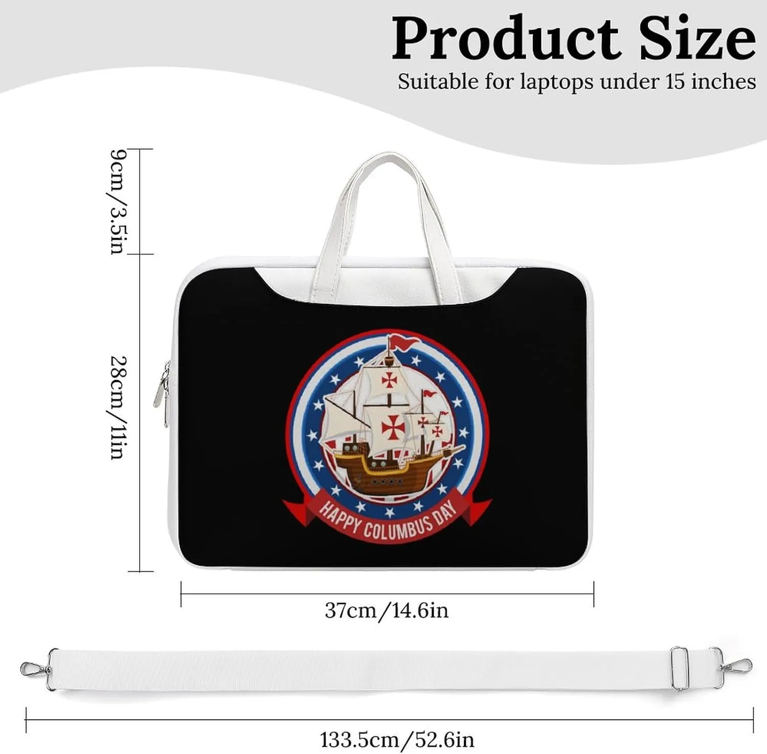 Happy Columbus Day Leather Bag Laptop Case Slim Water Resistant Computer Bags with Handle Briefcase for Work