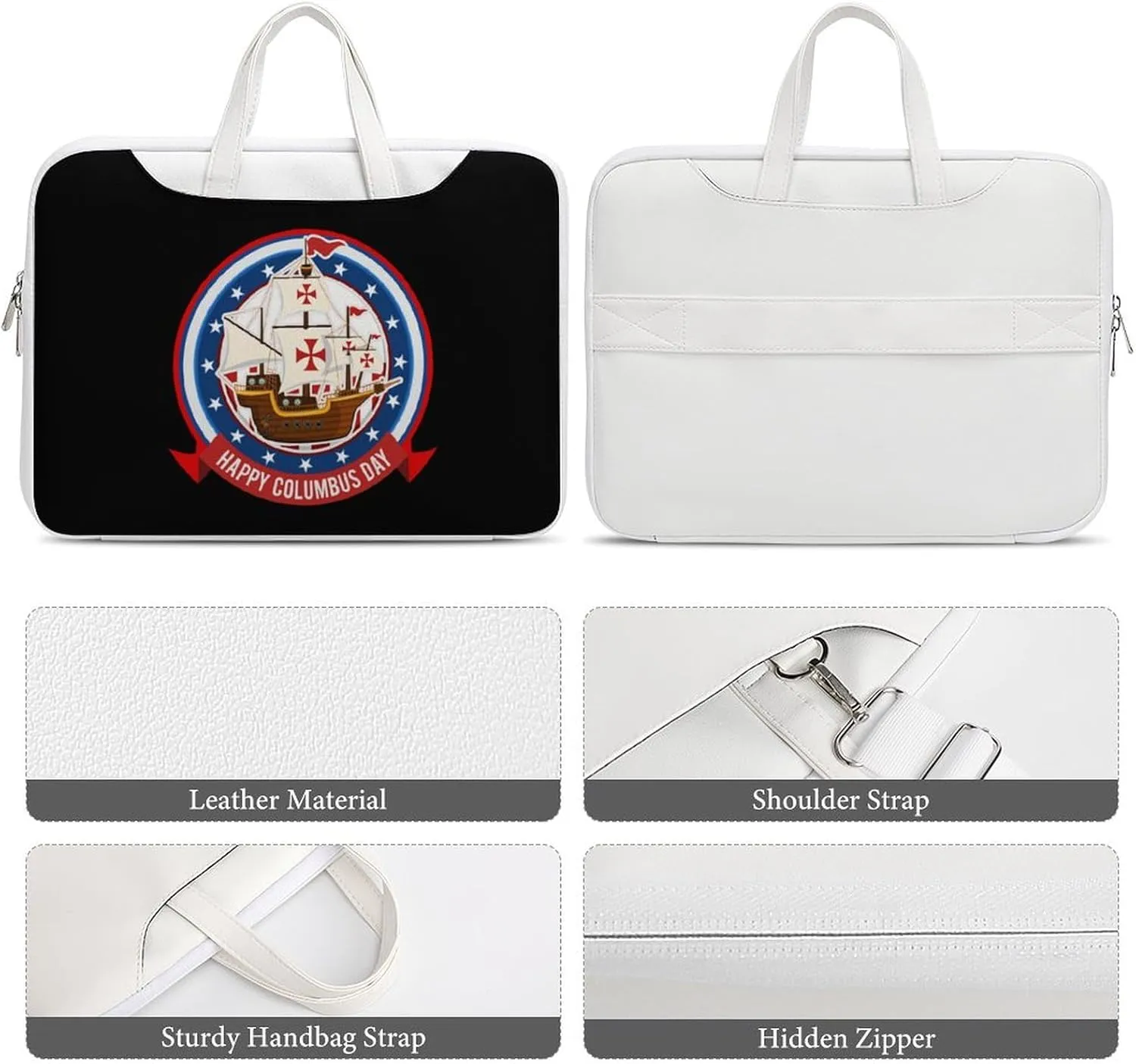 Happy Columbus Day Leather Bag Laptop Case Slim Water Resistant Computer Bags with Handle Briefcase for Work