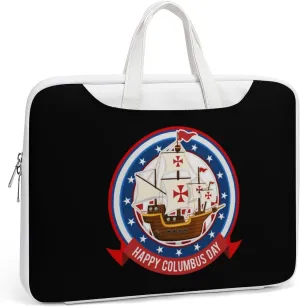 Happy Columbus Day Leather Bag Laptop Case Slim Water Resistant Computer Bags with Handle Briefcase for Work