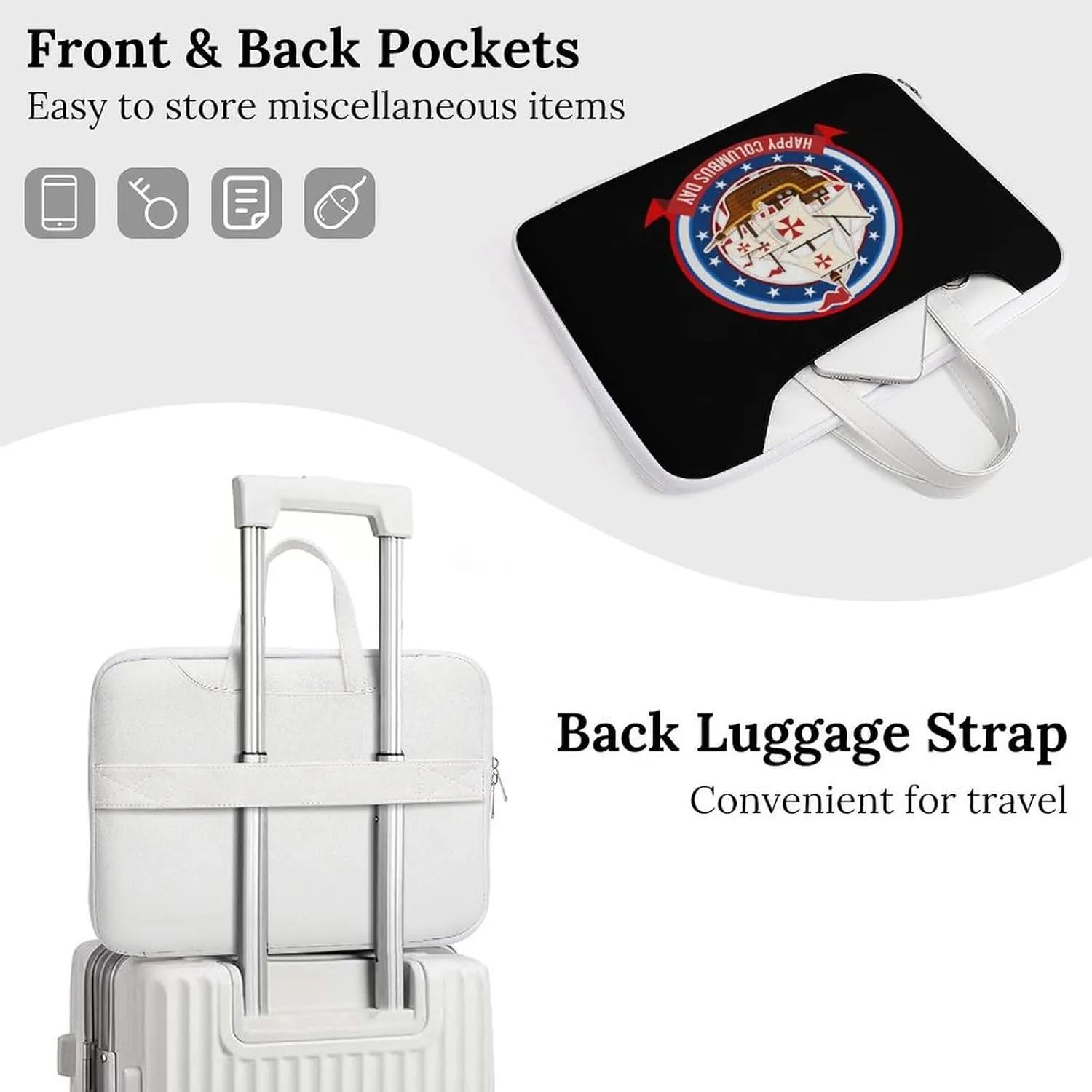 Happy Columbus Day Leather Bag Laptop Case Slim Water Resistant Computer Bags with Handle Briefcase for Work