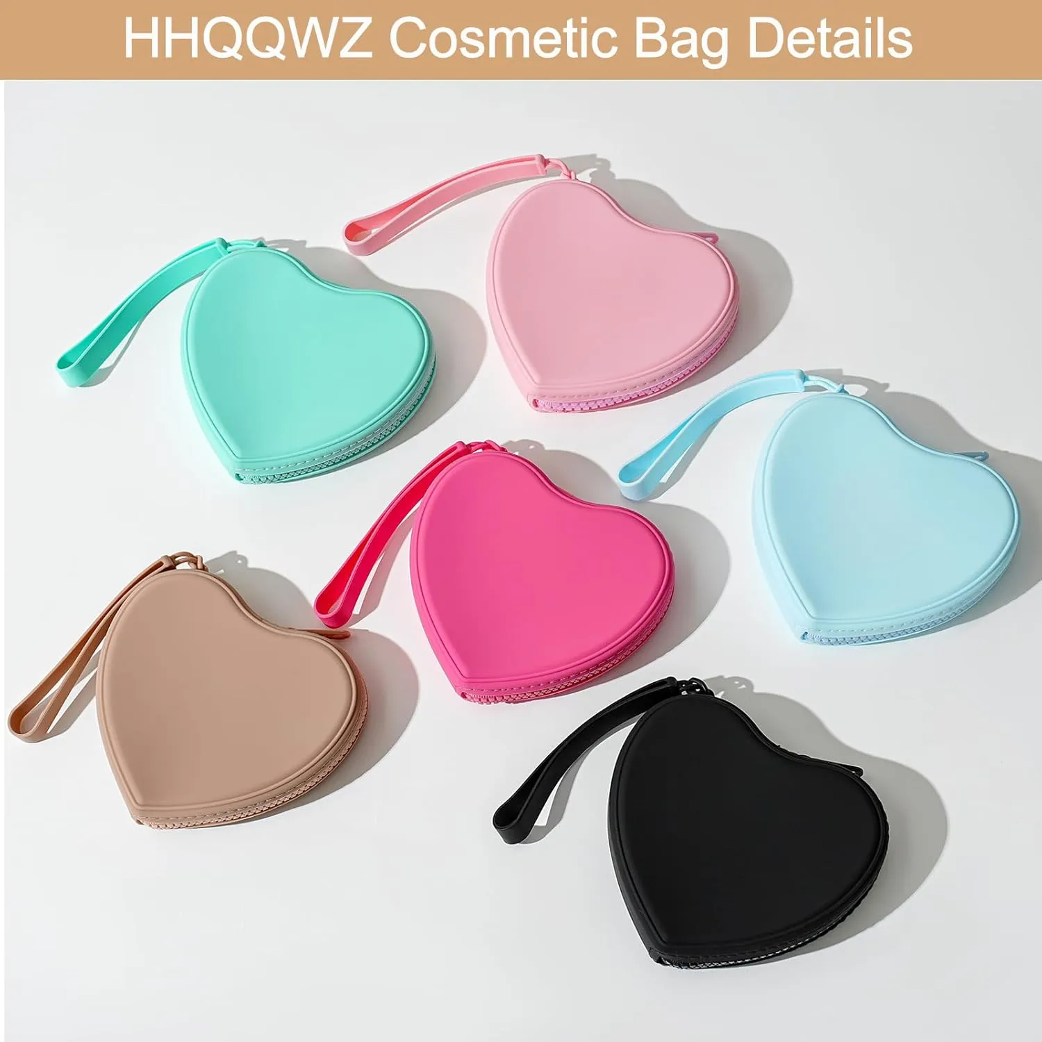 Heart Shaped Portable Silicone Makeup Bag for Women Girls, Small Travel Lovely Waterproof Toiletry Cosmetic Bag, Zipper Closure Organizer Heart Makeup Case with Handle (Blue)