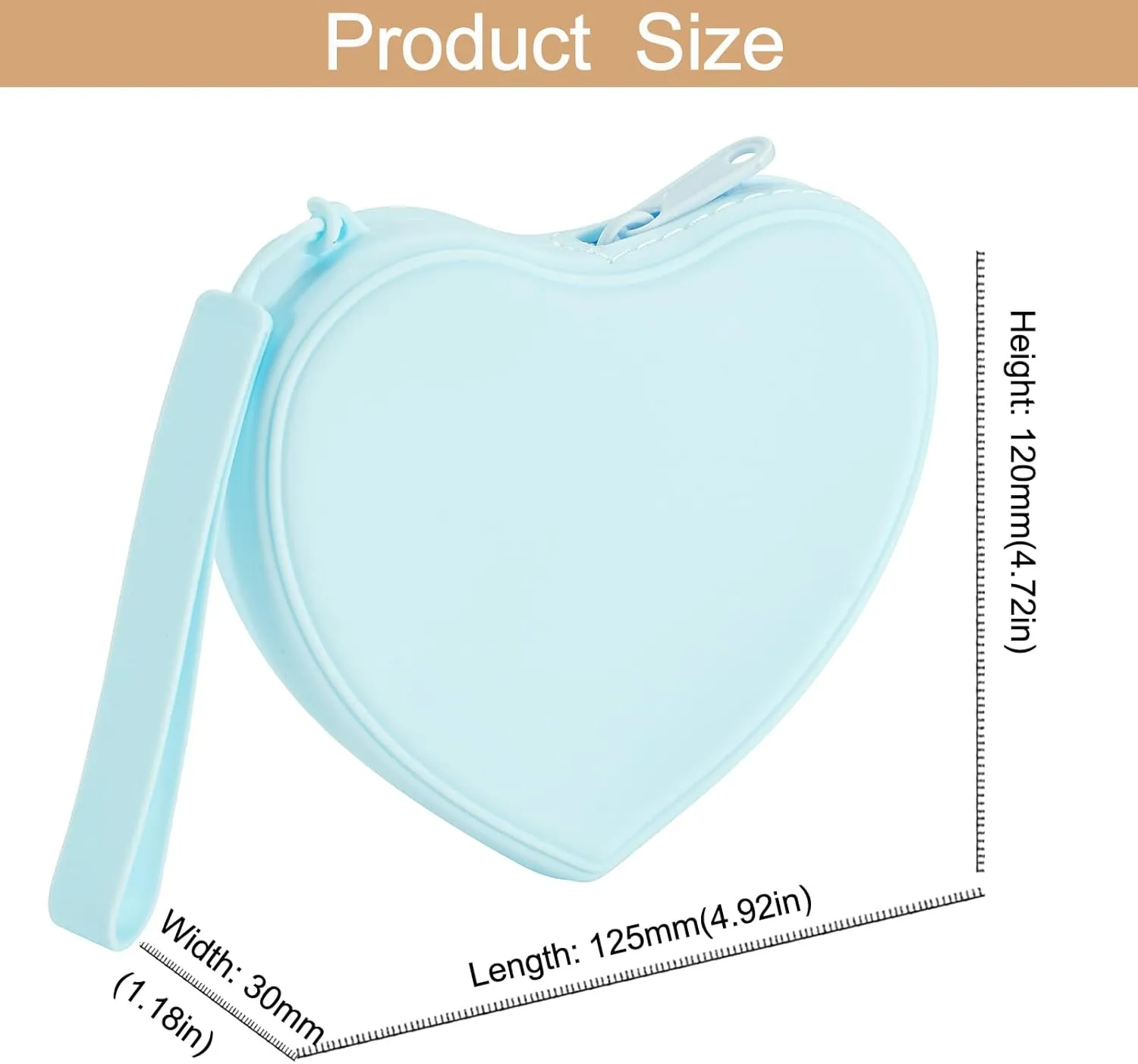 Heart Shaped Portable Silicone Makeup Bag for Women Girls, Small Travel Lovely Waterproof Toiletry Cosmetic Bag, Zipper Closure Organizer Heart Makeup Case with Handle (Blue)