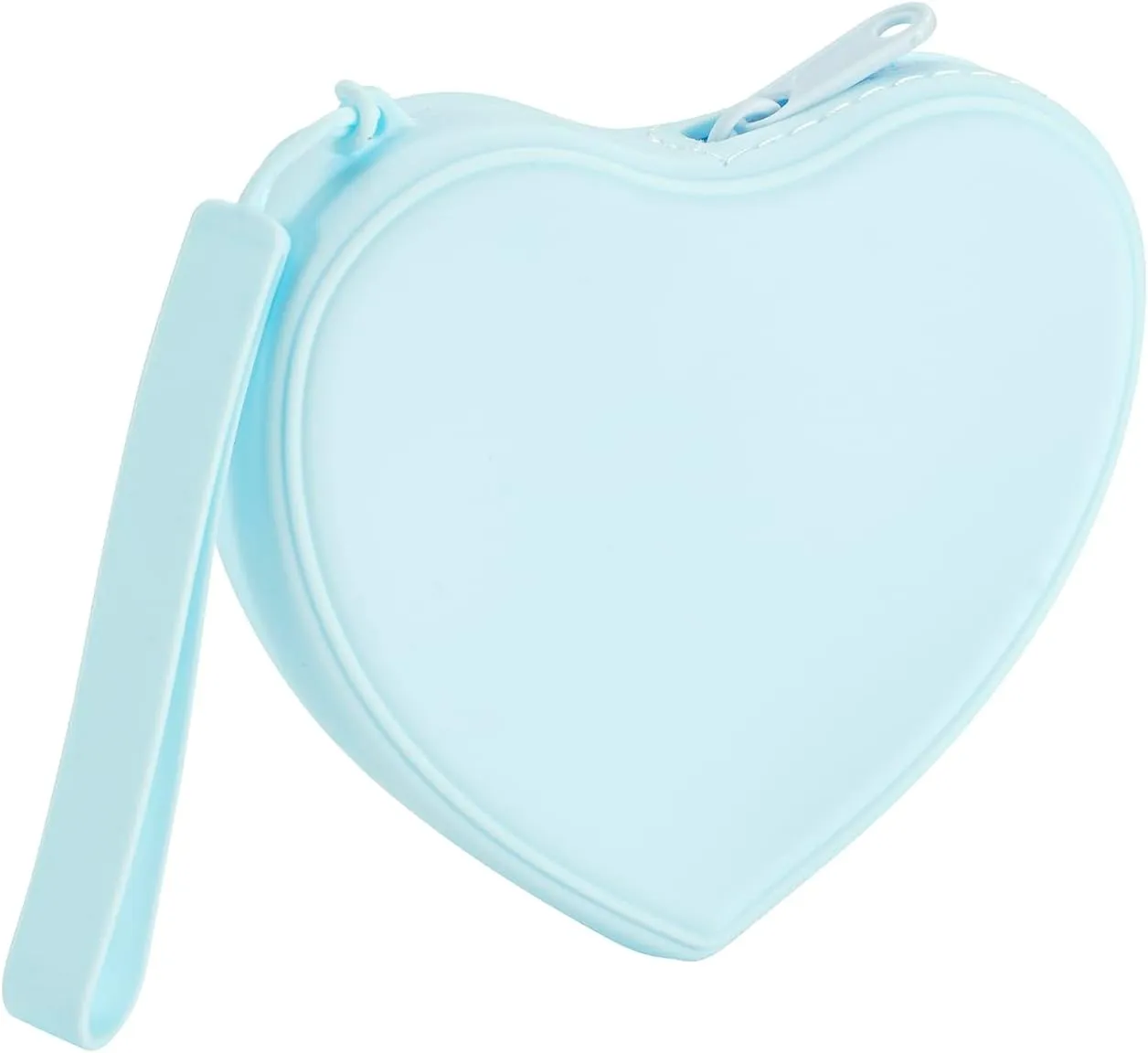 Heart Shaped Portable Silicone Makeup Bag for Women Girls, Small Travel Lovely Waterproof Toiletry Cosmetic Bag, Zipper Closure Organizer Heart Makeup Case with Handle (Blue)