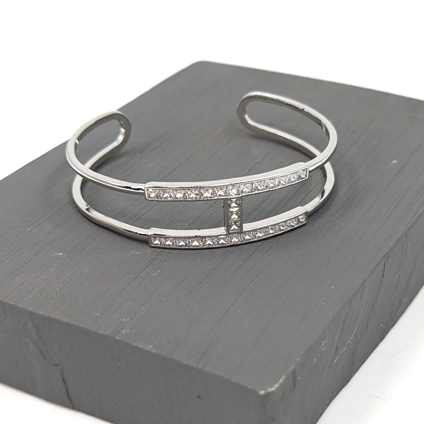 'Hermes' inspired simple CZ open bangle