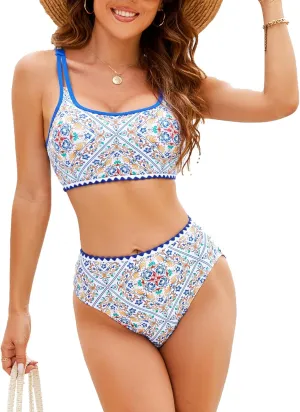 High Waisted Bikini Sets for Women Tummy Control Swimsuits Two Piece Tankini Bathing Suit Teens Swim Suits 2025
