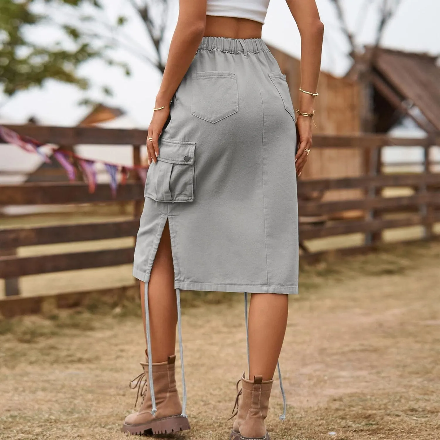 High Waisted Skirts Women's Casual a Line Flare Pleated Jean Denim Skirt with Pocket Black Skirts for Women