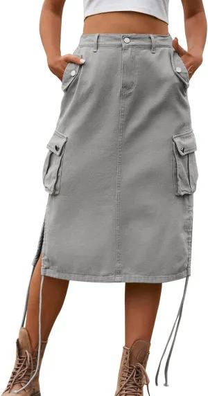 High Waisted Skirts Women's Casual a Line Flare Pleated Jean Denim Skirt with Pocket Black Skirts for Women