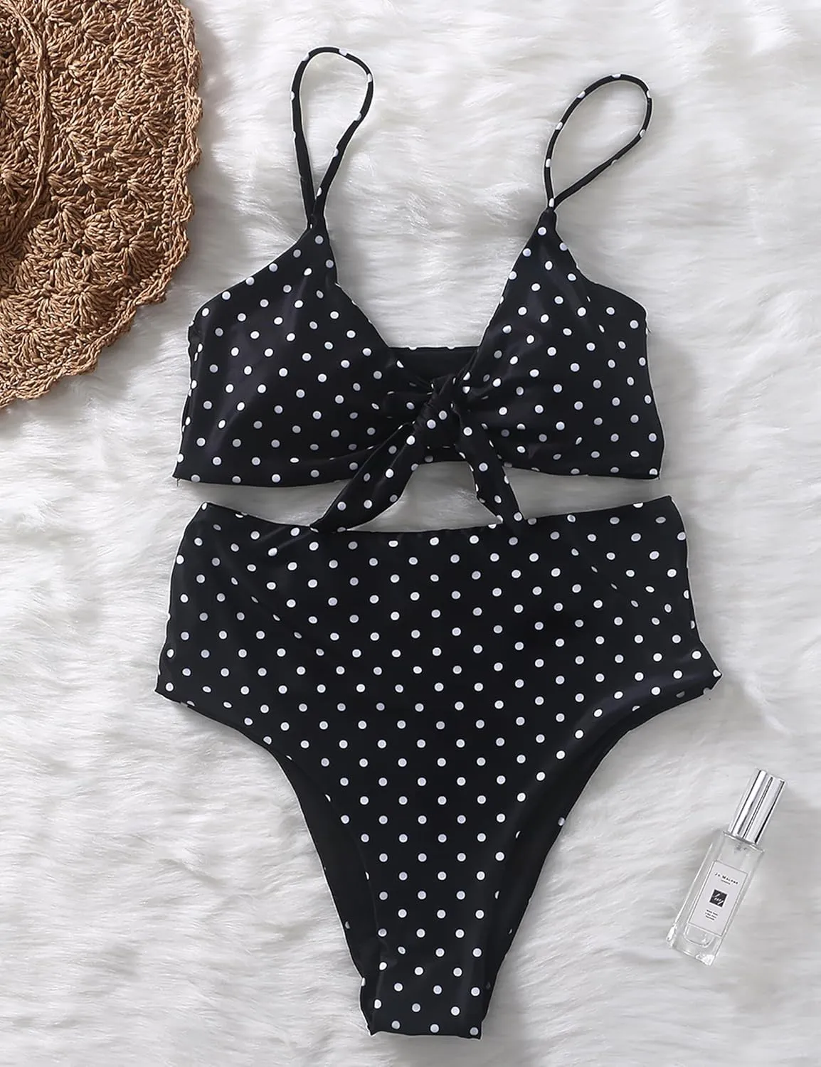 Honlyps High Waisted Bikini Sets for Women Tummy Control 2 Piece Swimsuit Cheeky Coverage Bathing Suit Tie Knot Swim Suit