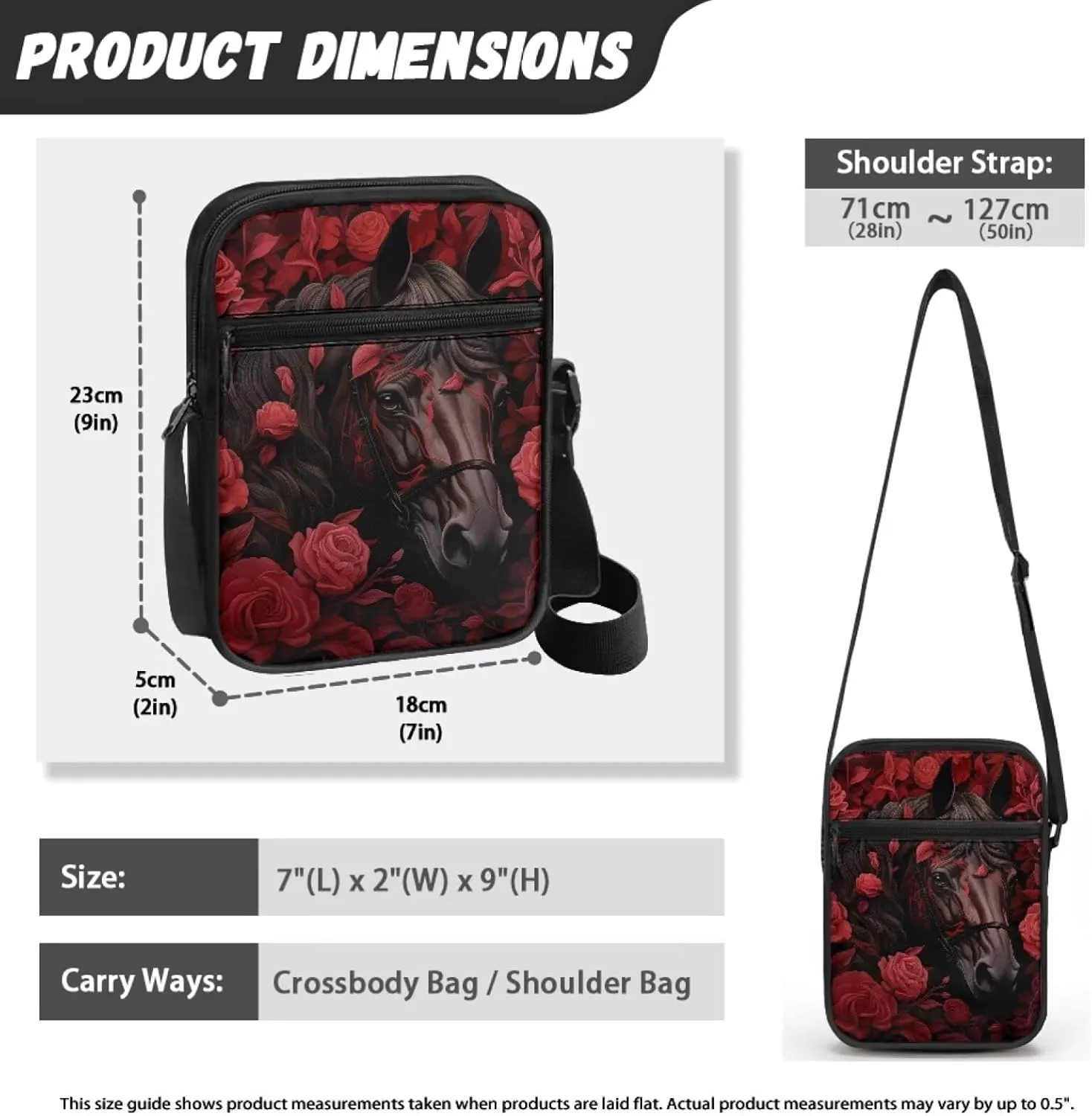 Horse Print Small Messenger Bag Waterproof Crossbody Shoulder Bags for Women Men