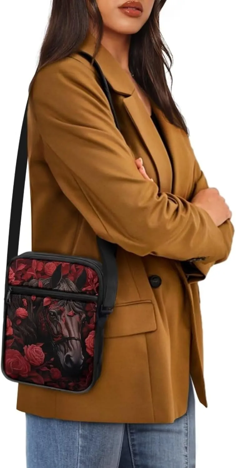 Horse Print Small Messenger Bag Waterproof Crossbody Shoulder Bags for Women Men