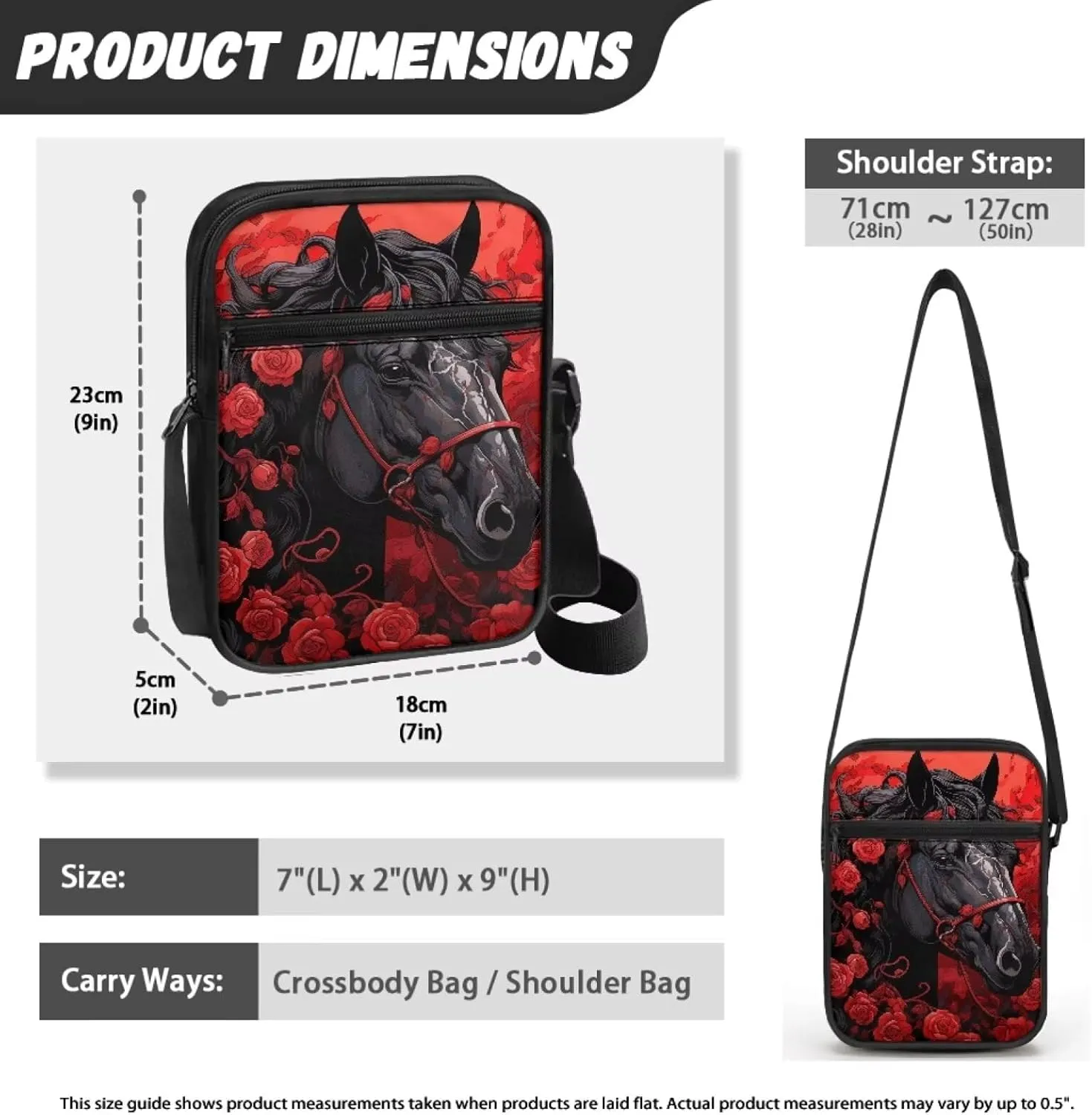 Horse Print Small Messenger Bag Waterproof Crossbody Shoulder Bags for Women Men