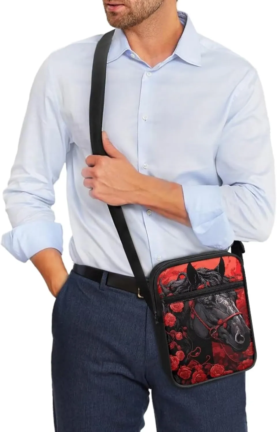 Horse Print Small Messenger Bag Waterproof Crossbody Shoulder Bags for Women Men