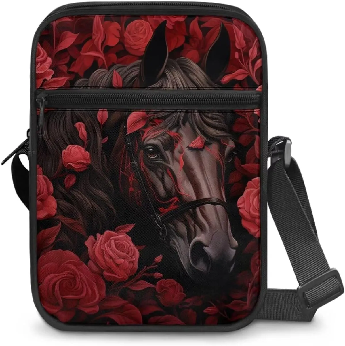 Horse Print Small Messenger Bag Waterproof Crossbody Shoulder Bags for Women Men