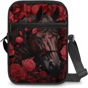 Horse Print Small Messenger Bag Waterproof Crossbody Shoulder Bags for Women Men