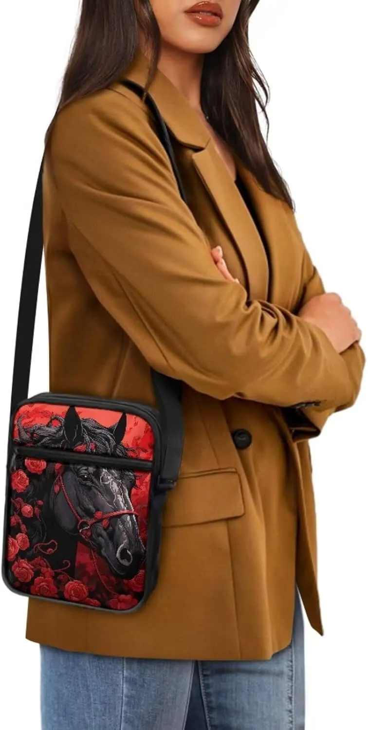 Horse Print Small Messenger Bag Waterproof Crossbody Shoulder Bags for Women Men