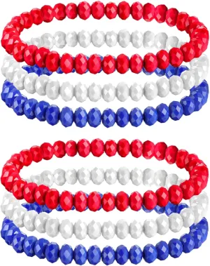IDesign 2 Set USA American Flag Bracelet Set Red Blue White Beads Stretch Bracelet Set Patriotic 4th Of July Independence Day Gift