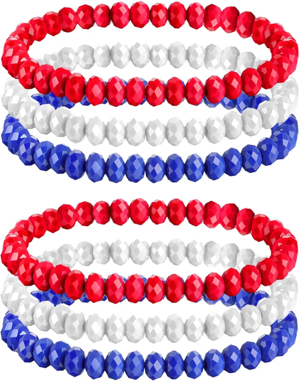 IDesign 2 Set USA American Flag Bracelet Set Red Blue White Beads Stretch Bracelet Set Patriotic 4th Of July Independence Day Gift
