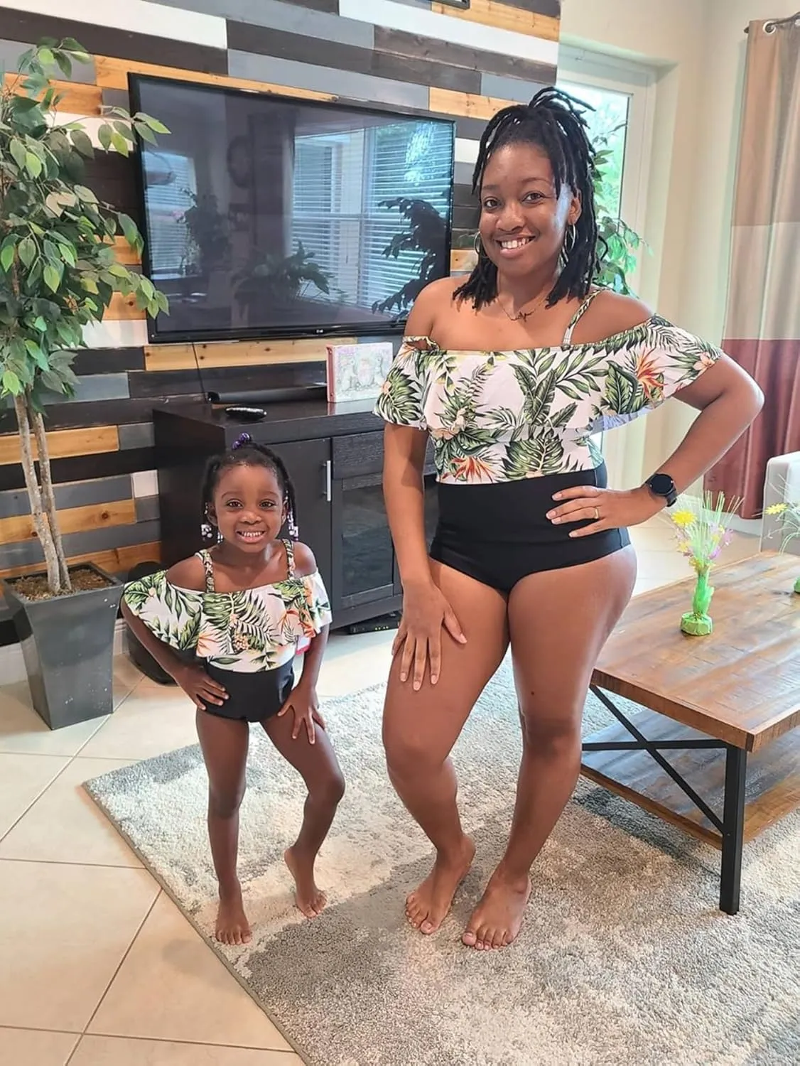 IFFEI Mommy and Me Swimsuits One Piece Monokini Bathing Suits Pattern Printed Family Matching Swimwear