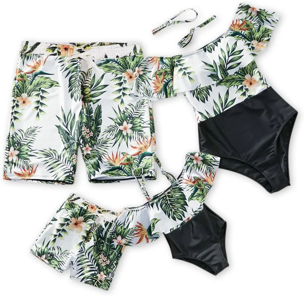 IFFEI Mommy and Me Swimsuits One Piece Monokini Bathing Suits Pattern Printed Family Matching Swimwear