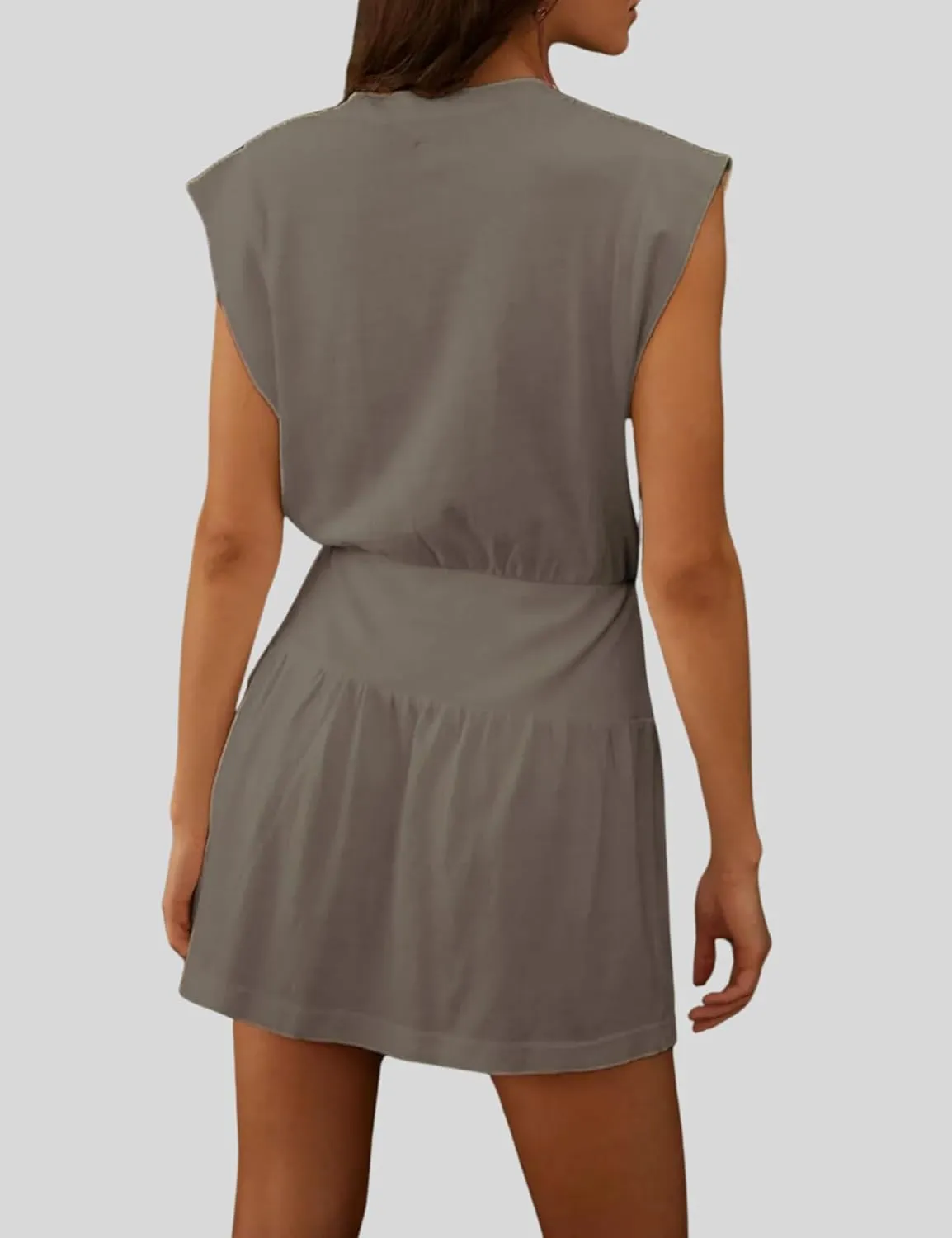 InterNos Womens Summer Mini Dress Lightweight V Neck Cap Sleeves A-Line Casual Athletic Dress