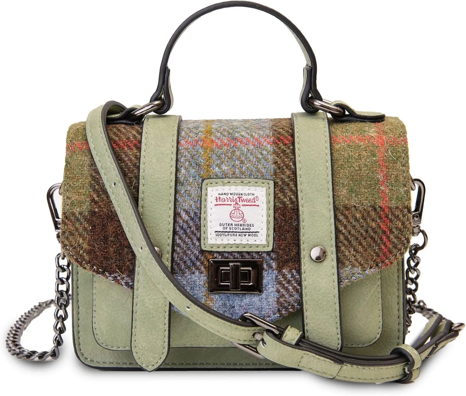 Islander The Baby Satchel harris tweed women's shoulder bags, Chestnut Blue Tartan, Mini
