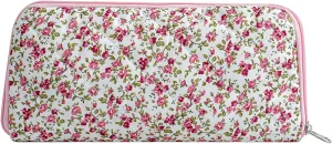 JOVAKIT Quilted Makeup Brush Holder Travel Cosmetic Bag for Women, Floral Coquette Cotton Makeup Brush Case Toiletry Zipper Make Up Pouch, Travel Storage Organizer Pouch (Red Floral)