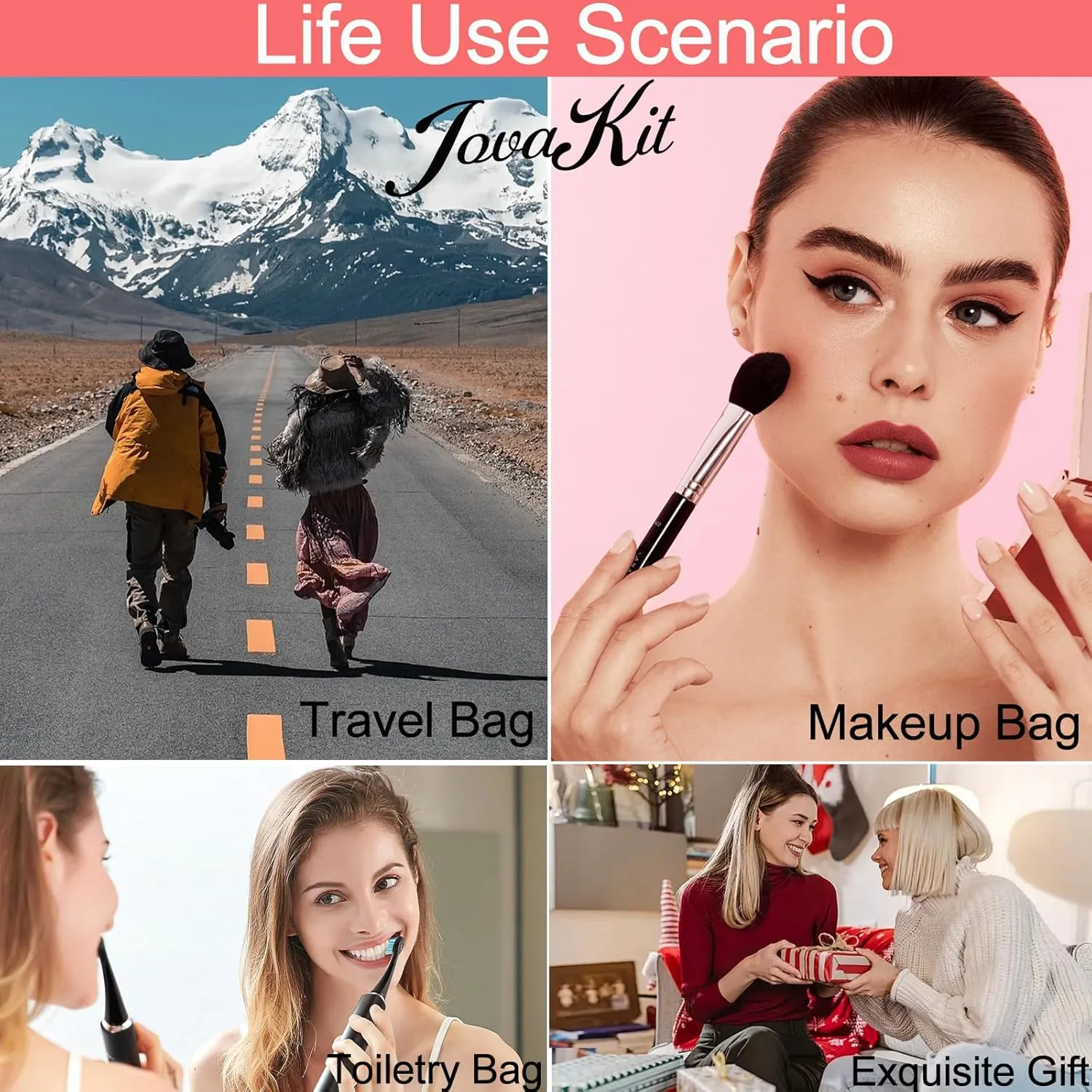 JOVAKIT Small Portable Silicone Makeup Bag for Women with Decorative Holes, Travel Waterproof Toiletry Cosmetic Bag Gifts for Women, Zipper Closure Makeup Case with Handle (Black)